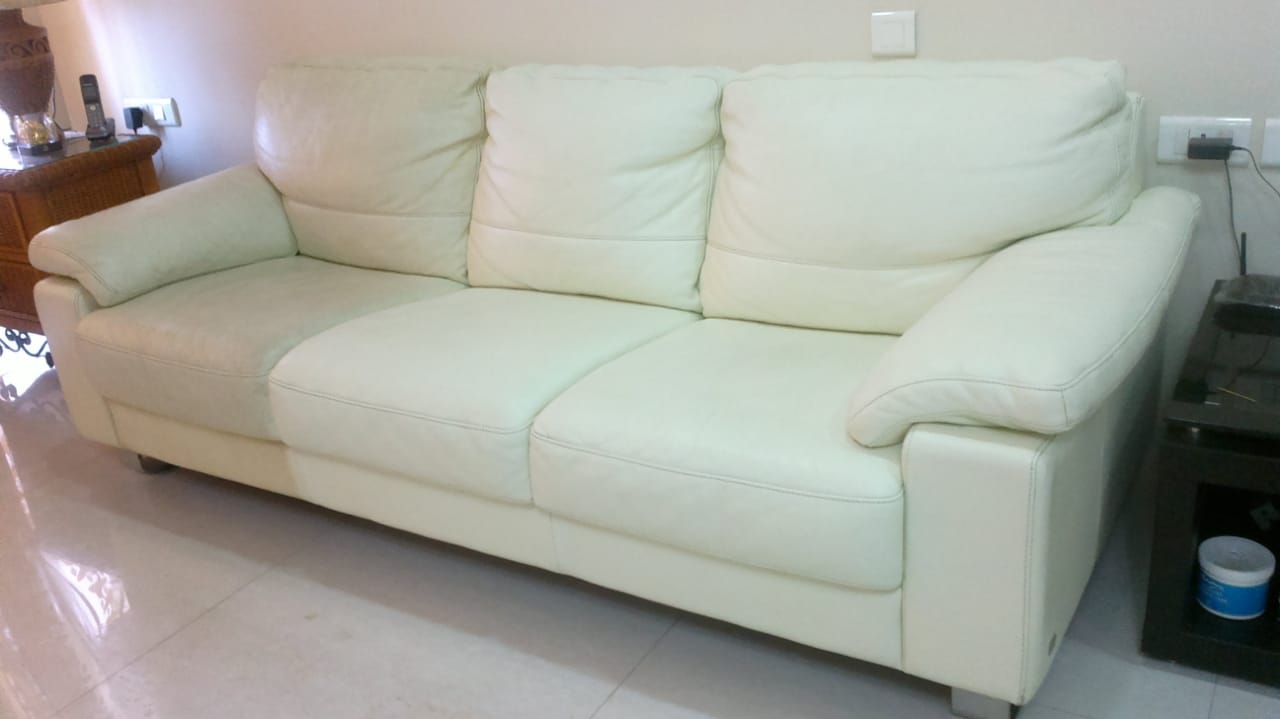 Italian leather sofa half cleaning sample